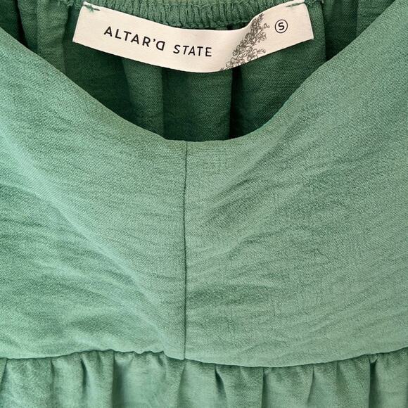 Altar’d State Camila Green Tiered Long Sleeve Mini Dress Small - Picture 3 of 4